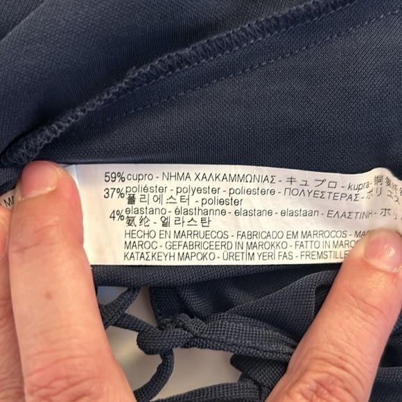 Zara Blue Front Lace Up Low Back Long Leave Bodysuit Top Size Medium - Picture 8 of 8